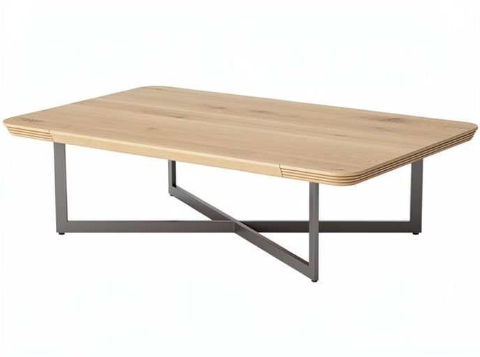 **Technische titel in het Nederlands: Moderne houten salontafel met metalen onderstel**