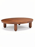 **Technische titel in het Nederlands: Moderne ovalen houten salontafel met unieke poten**
