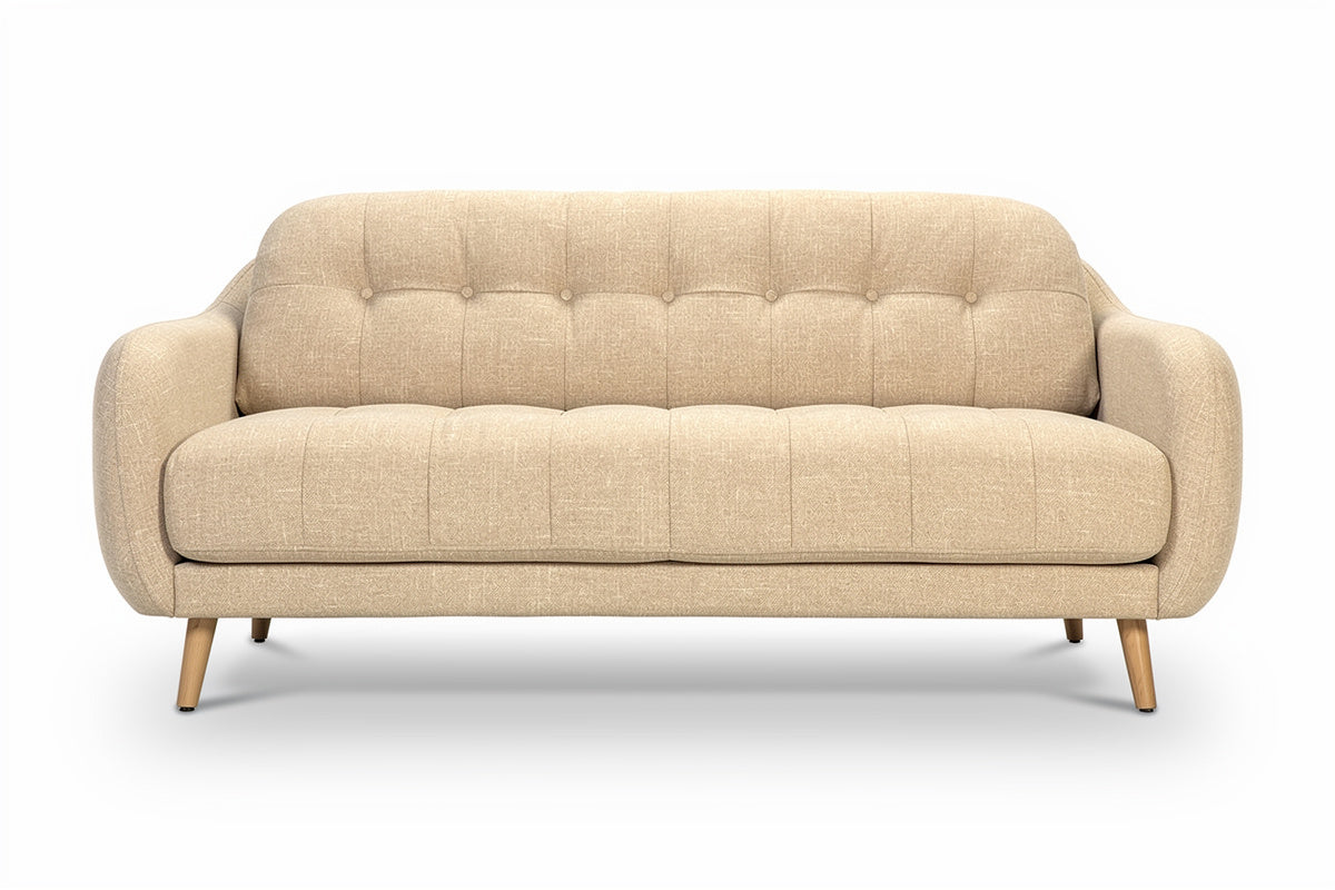 **Technische titel in het Nederlands: Moderne Beige Bank met Houten Poten**