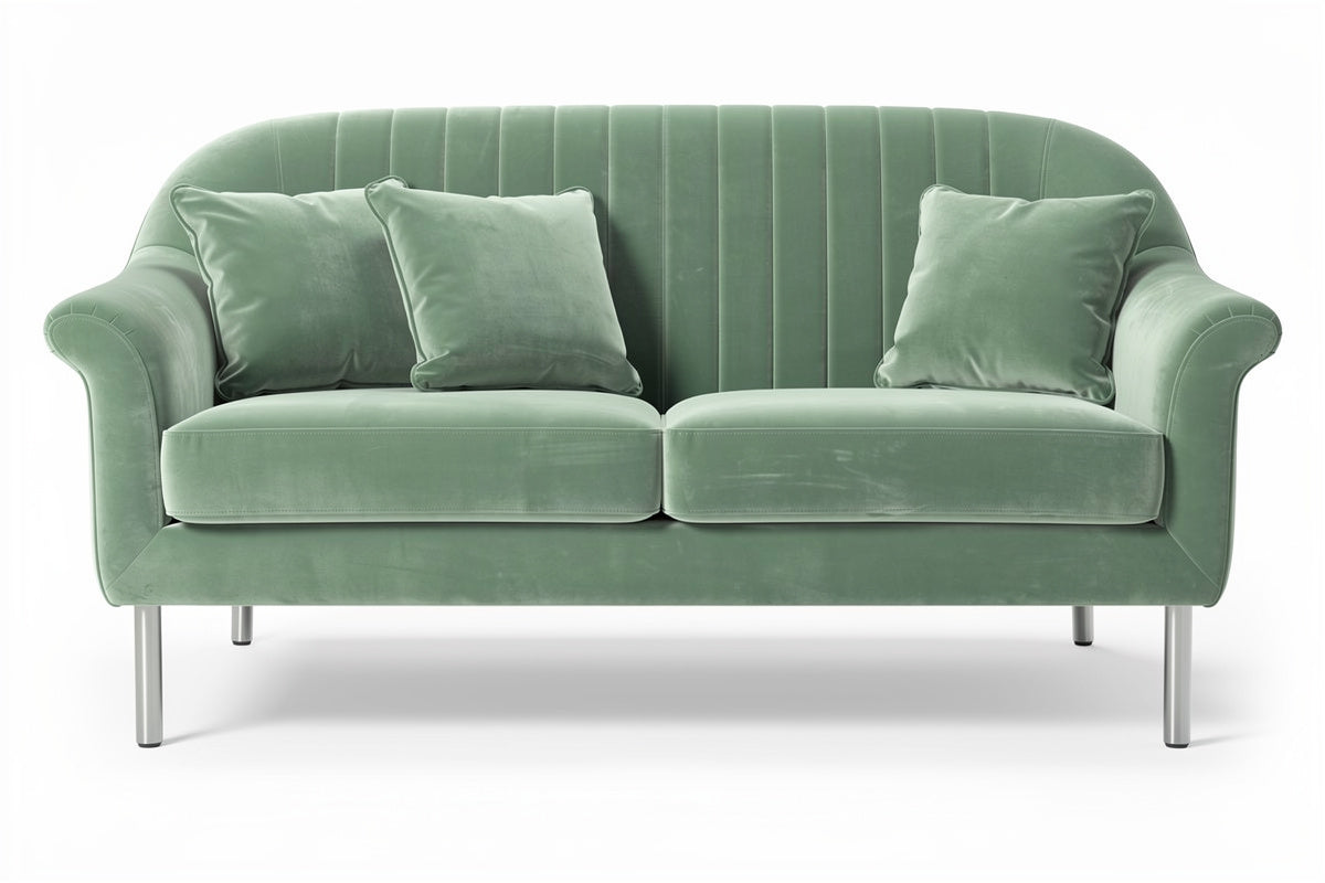 **Moderne groene velours bank met kussens**