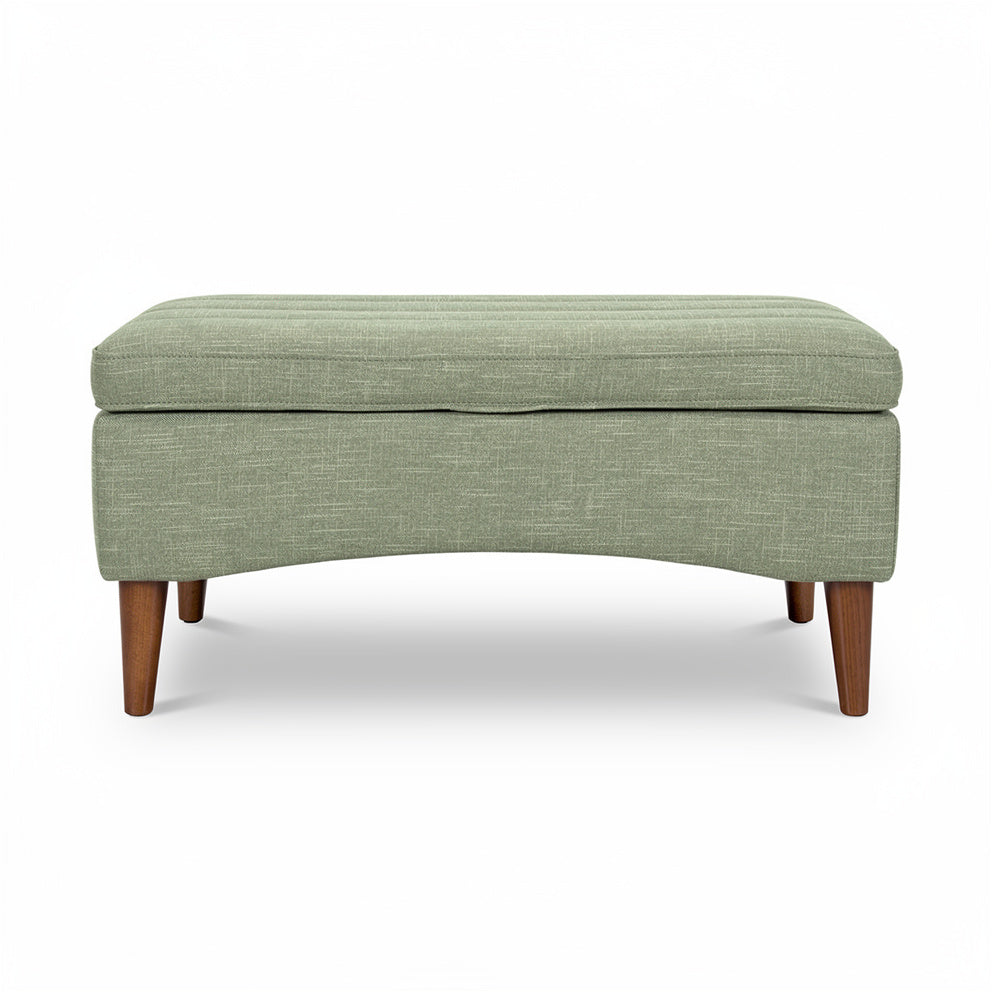 **Titel in het Nederlands: Elegante groene poef met houten poten**