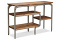 **Technische titel in het Nederlands: Modern houten console tafel met metalen frame en opbergplanken**