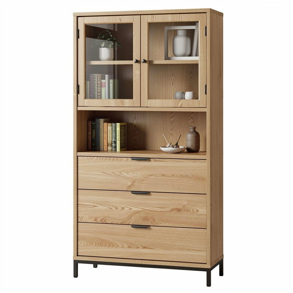 **Technische titel in het Nederlands: "Moderne Houten Boekenkast met Glazen Deuren en Laden"**
