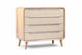 **Technische titel in het Nederlands: Elegante moderne ladekast met vier lades en een combinatie van hout en beige afwerking**