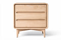 **Technische titel in het Nederlands: Minimalistische nachttafel van licht hout met twee lades**